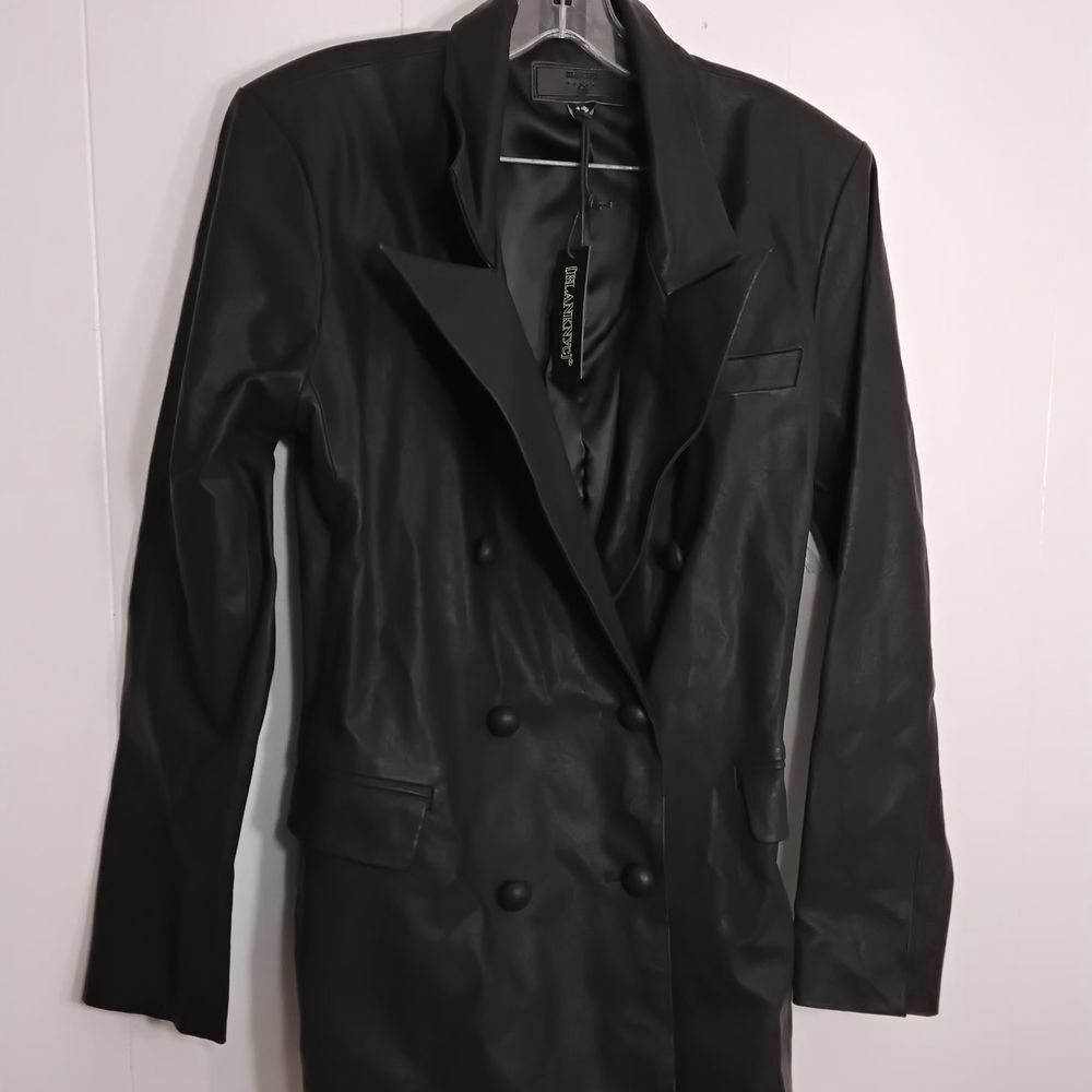 Blank NYC Black Double-Breasted Faux Leather Blazer
